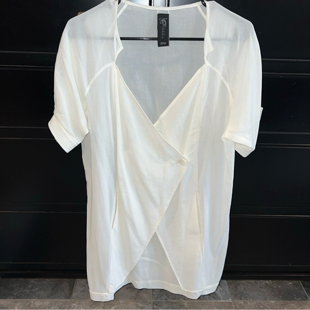 Zero + Maria Cornejo Dress Size 4 White Cotton S/S Pockets Banded Hem